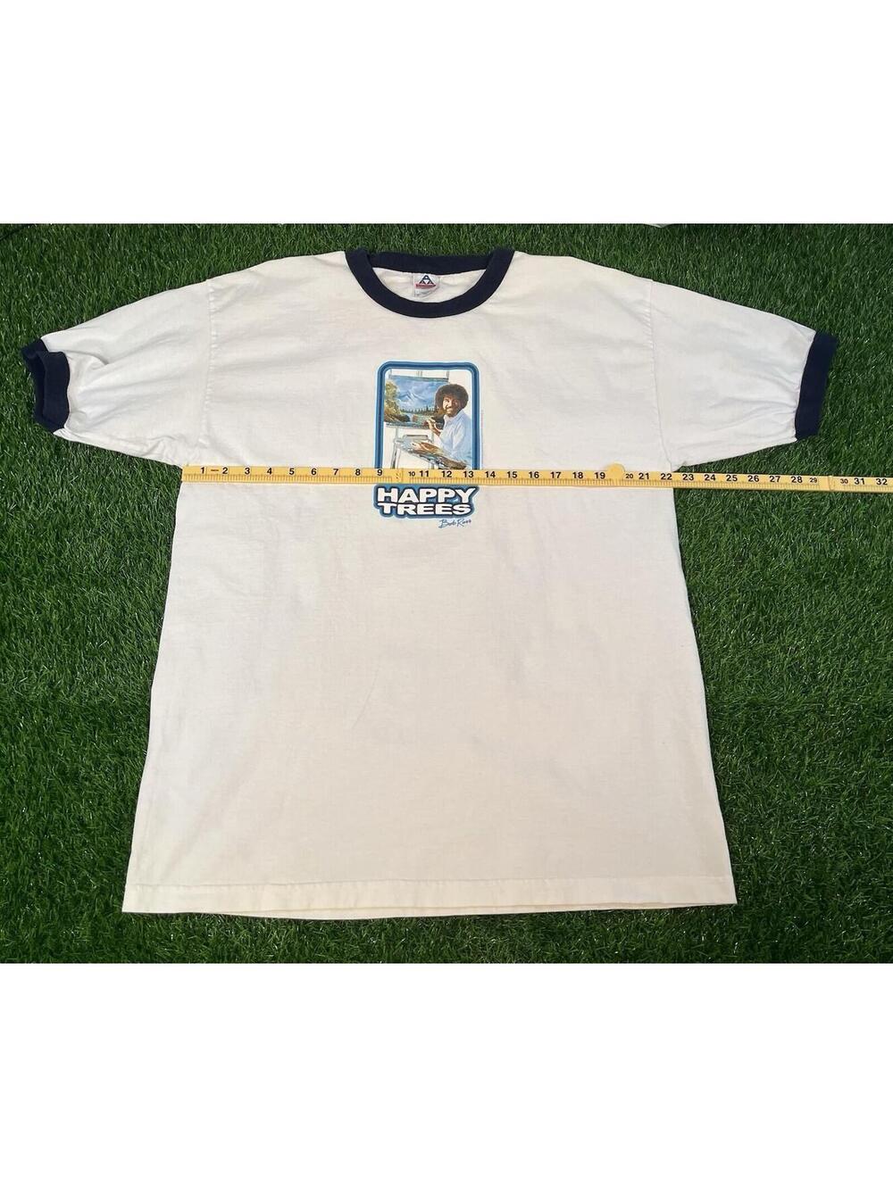 AAA VTG Y2K Bob Ross "Happy Trees" Ringer Style White T-Shirt Mens XL - Picture 9 of 11